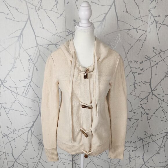 Banana Republic Ivory Cotton Wool Knit Toggle Hooded Cardigan - Picture 1 of 6